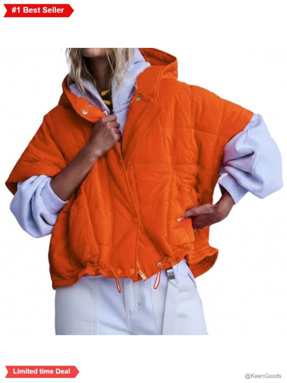 Women's Quilted Puffer Vest Zip Up Hoodie Oversized Short Sleeve Outdoor Gilet